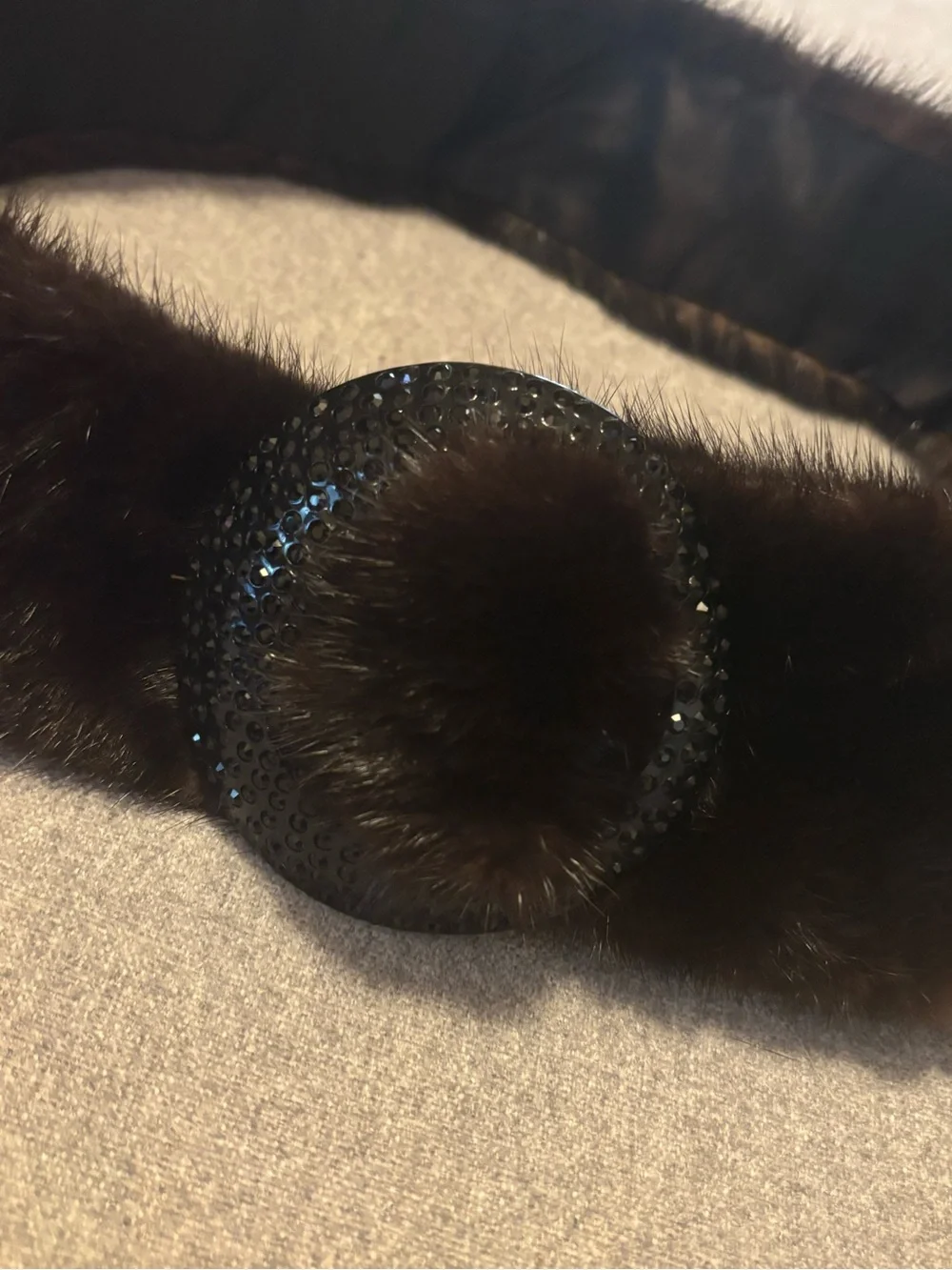 Vintage 50s Mink Dark Brown Fur Wide Brown Belt Decorative Round Black Buckle 32